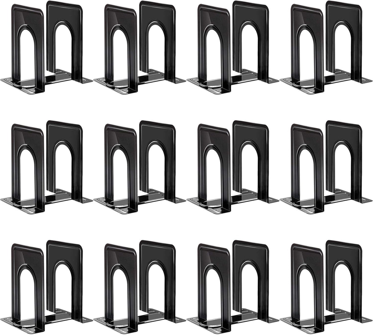 HappyHapi 12 Pairs Book Ends, Heavy Duty Bookends for Shelves, Black