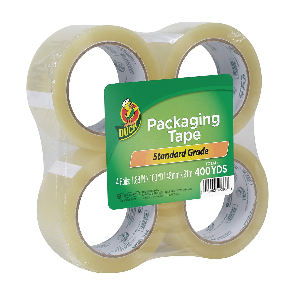 Duck Brand Standard Packaging Tape Refill Rolls, 1.88 in x 100 Yds, 4 Rolls