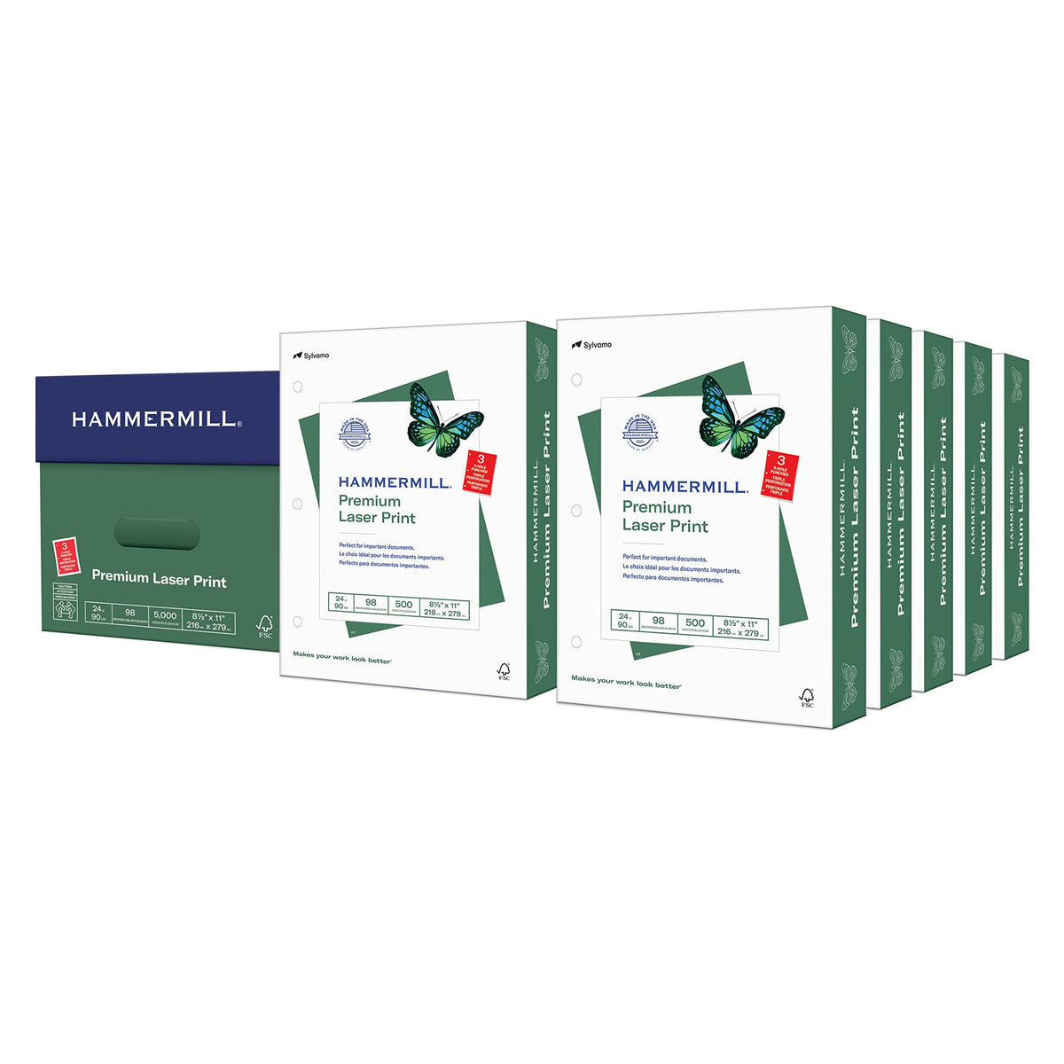 Hammermill Premium Laser Print Paper, 24 lb Copy Paper, 8.5 x 11 Letter Size, 3 Hole - 1 Ream (500 Sheets) - 98 Bright