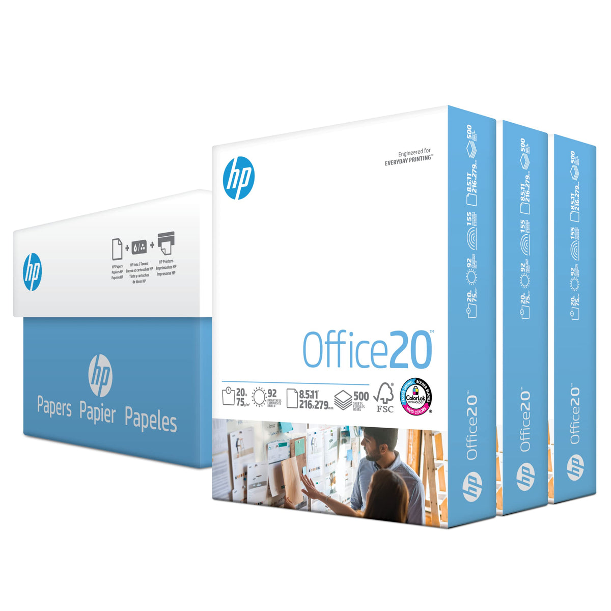 HP Papers | 8.5x11 Paper |Office 20 lb | 1 Ream - 500 Sheets | 92 Bright | Made in USA - FSC Certified | 112150R