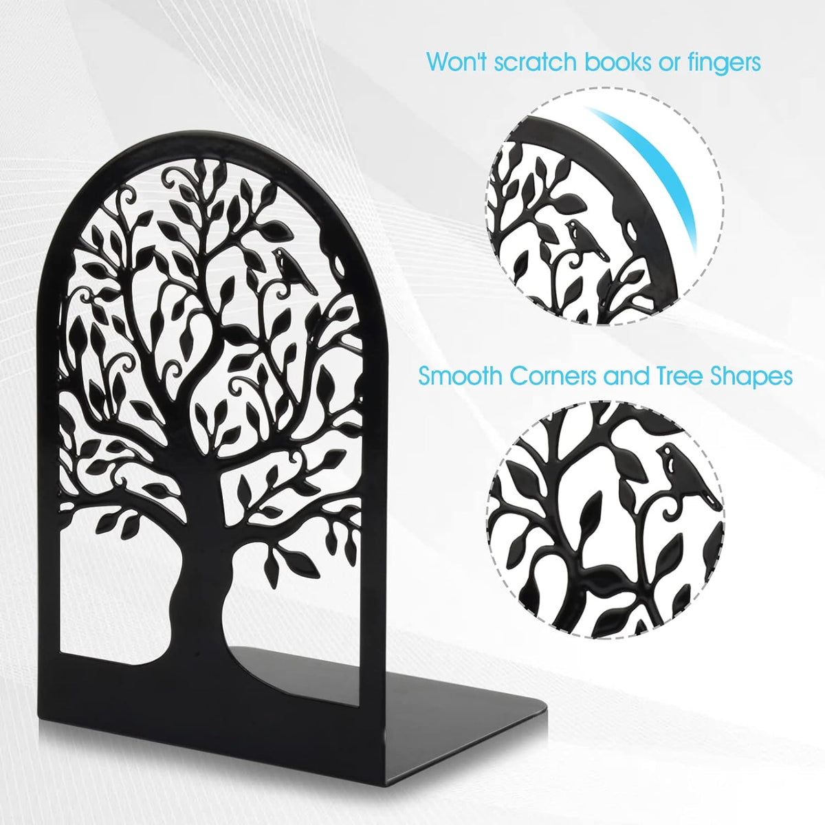 HappyHapi 3 Pair Book Ends, Metal Bookends for Shelves, Decorative Bookends