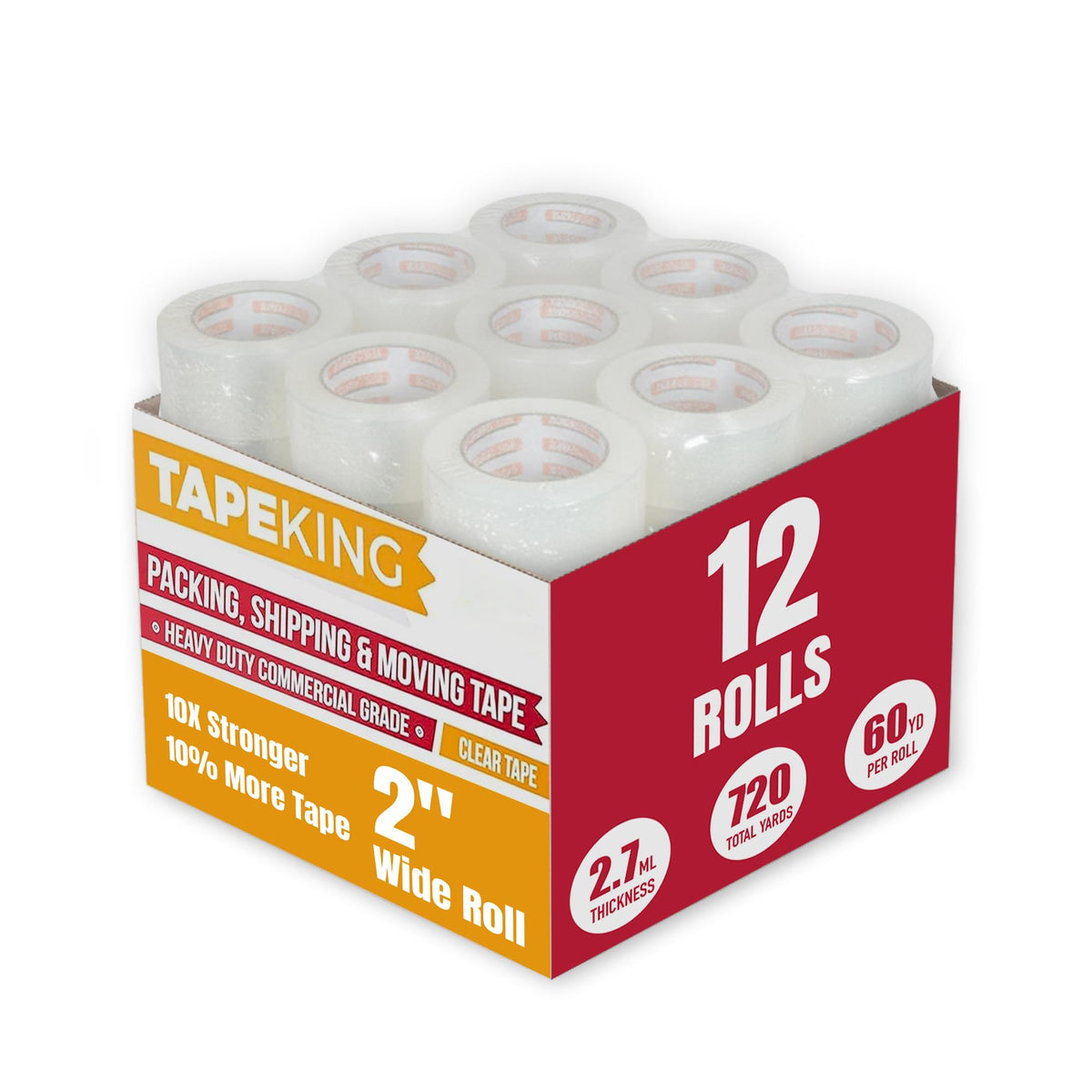 Tape King Clear Packing Tape 3 Inch Wide (24 Rolls) | Heavy Duty Packing Tape 2.7mil Strong Adhesive for Moving Boxes, Shipping Cartons, Office Use, Storage & Wrapping (1440 Yards)