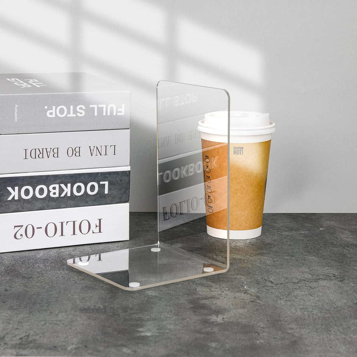 Adwikoso Clear Acrylic Book Ends, 8 Pcs Bookends for Shelves