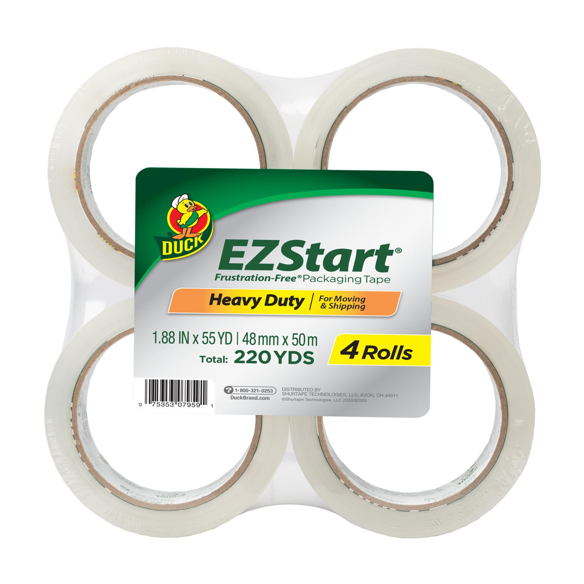 Duck Brand EZ Start Packing Tape Refill Rolls, 1.88 in x 54.6 Yds, 6 Rolls
