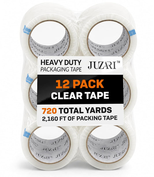 12 Pack Heavy Duty Packing Tape - 2 Inch Clear Big Tape Rolls for Moving Boxes, Shipping & Storage - Bulk Carton Sealing Mailing Refills - 2.6 Mil Thick, 60 Yards Per Roll, 720 Total Yards