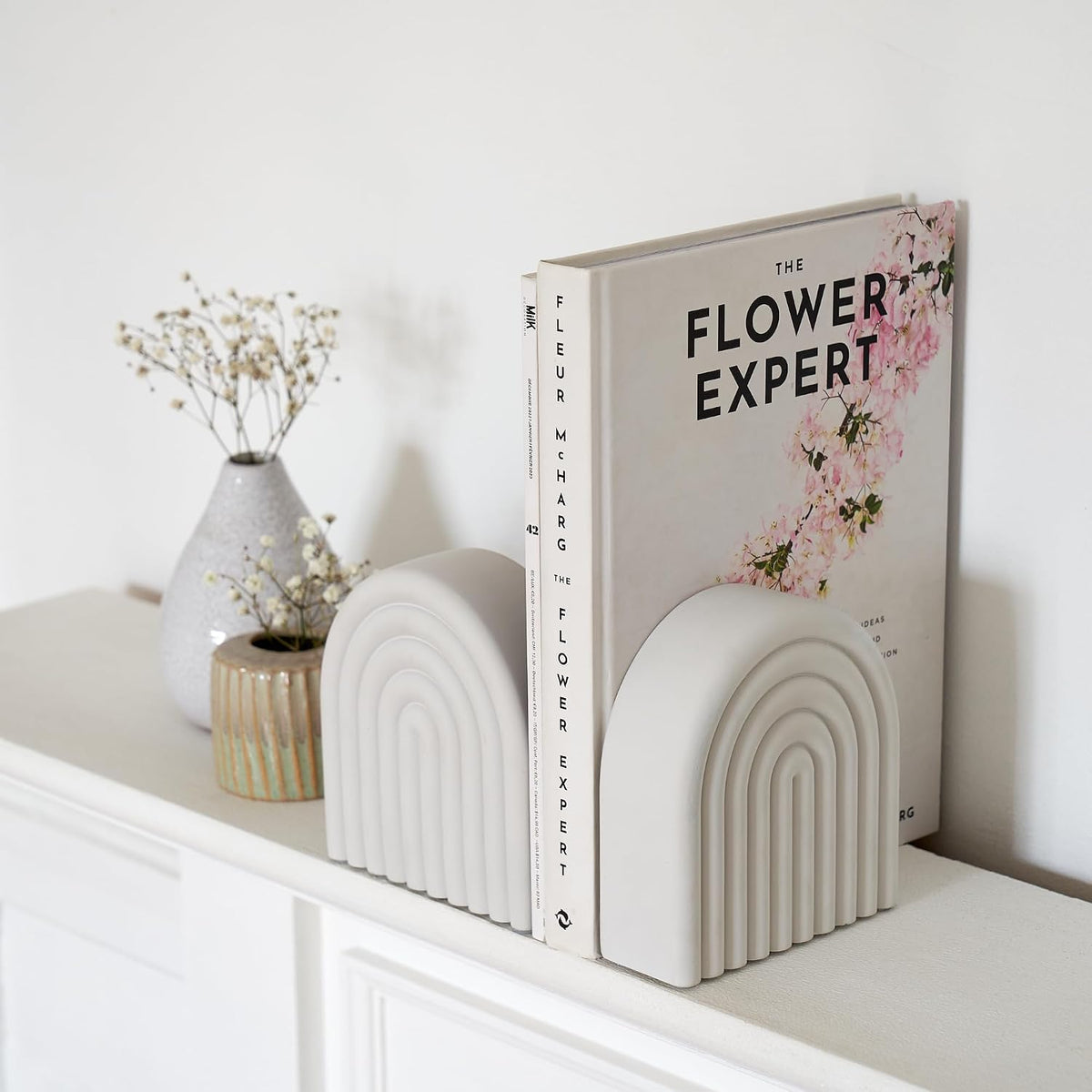 Decorative Concrete Bookends for Heavy Books - Stylish Set of 2, Anti-Slip