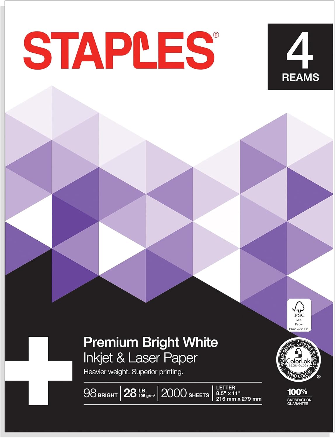 Staples Inkjet & Laser Paper, 8.5x11 Inch, Bright White, 4 Ream Case