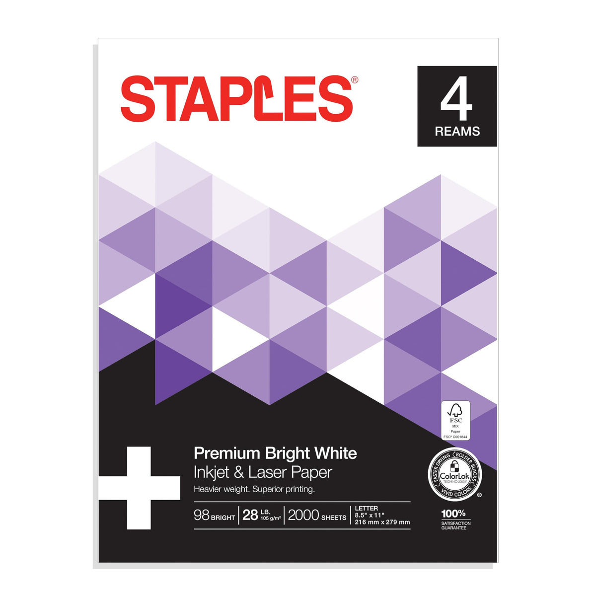 Staples Inkjet & Laser Paper, 8.5x11 Inch, Bright White, 4 Ream Case