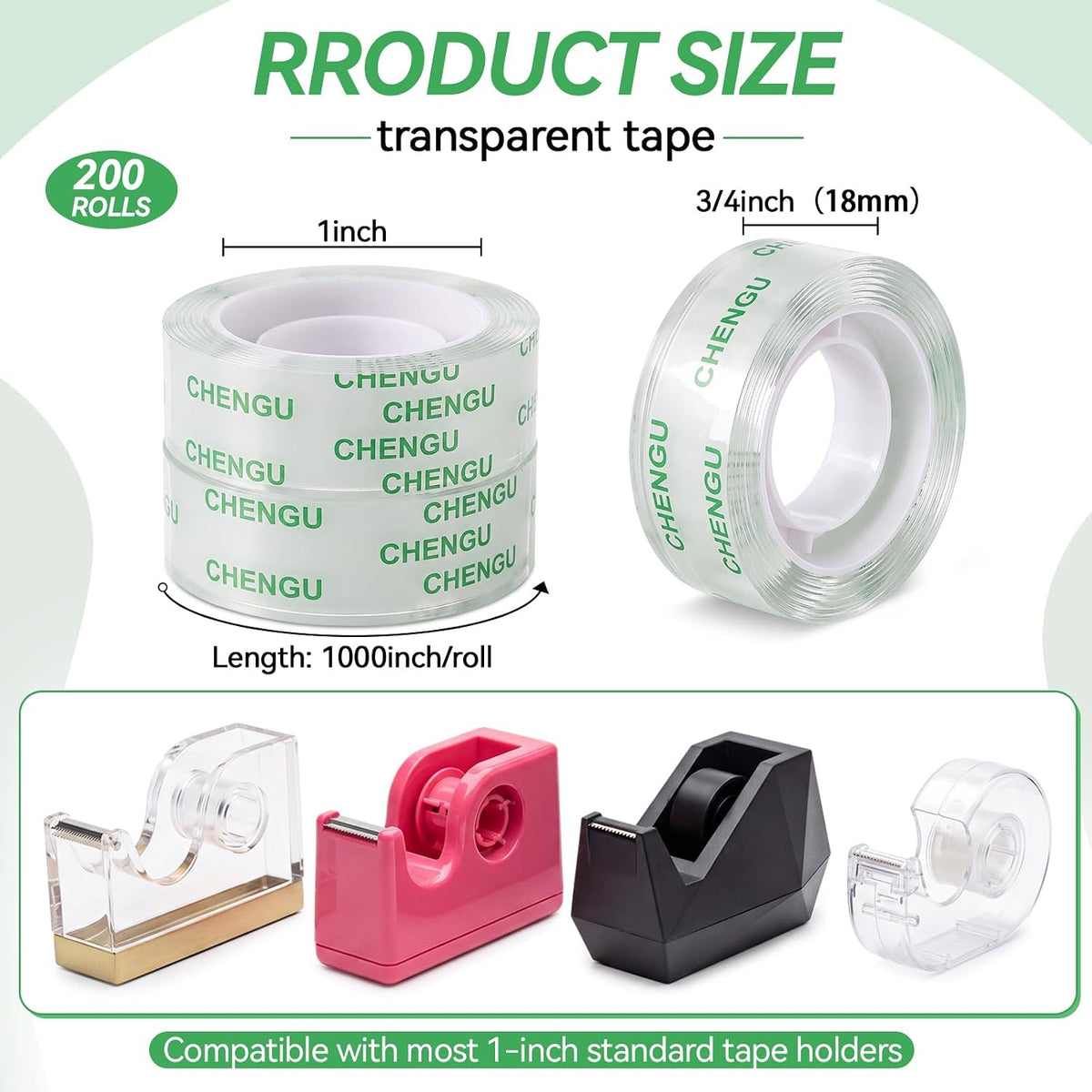 CHENGU 200 Rolls Strong Sticky Clear Tape Bulk 3/4 x 1000 Inches Transparent Invisible Tape Refills for School Office Home Gift Wrap Desk Supplies