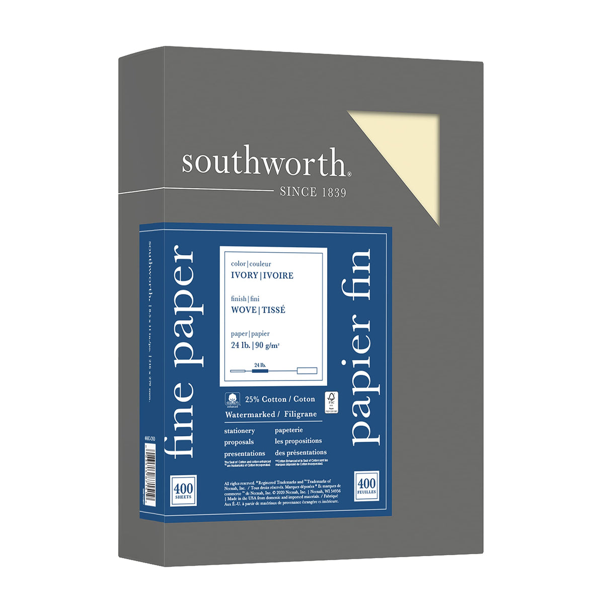 Southworth 404C 25% Cotton Business Paper White 24 lbs. Wove 8-1/2 x 11 500/Box FSC