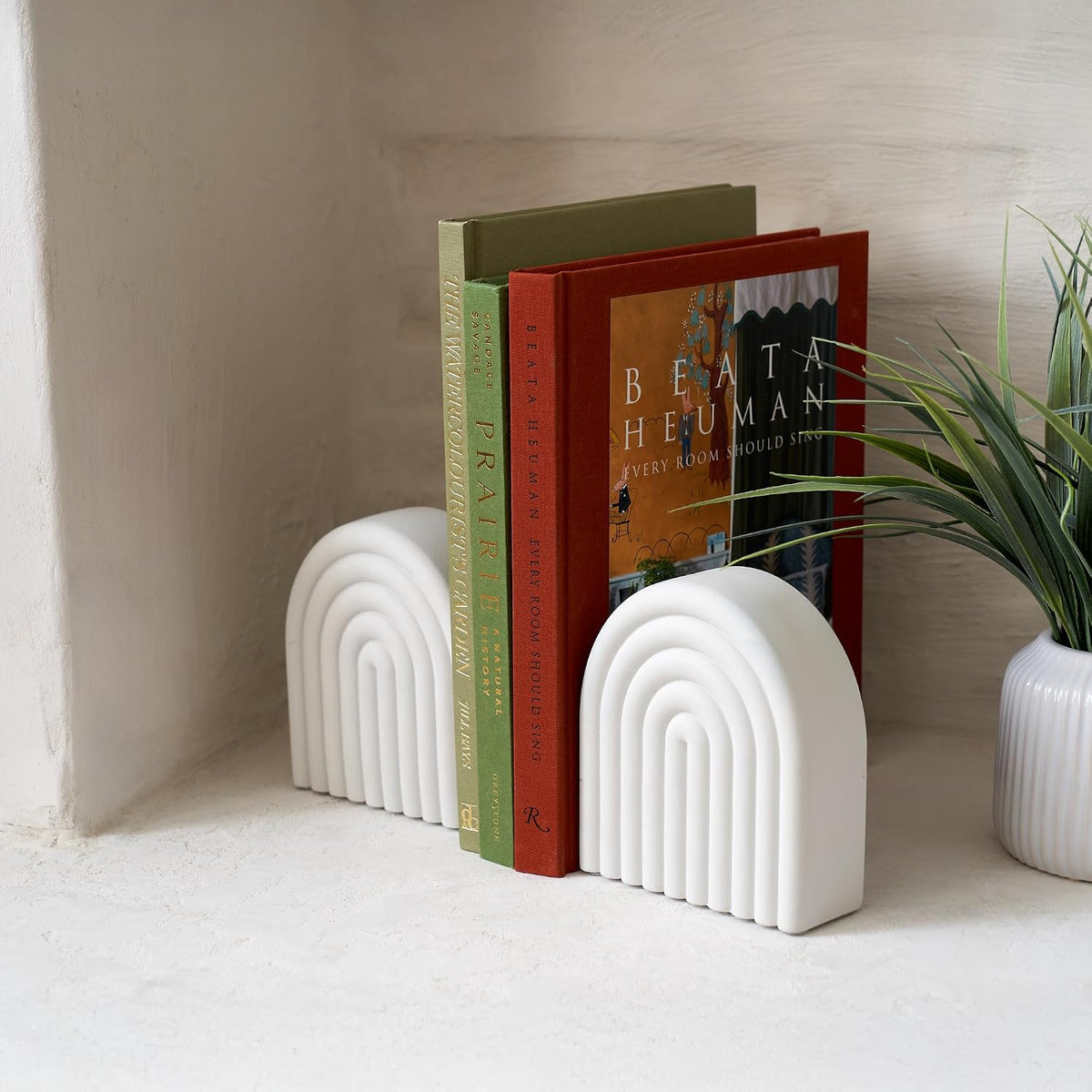 Decorative Concrete Bookends for Heavy Books - Stylish Set of 2, Anti-Slip