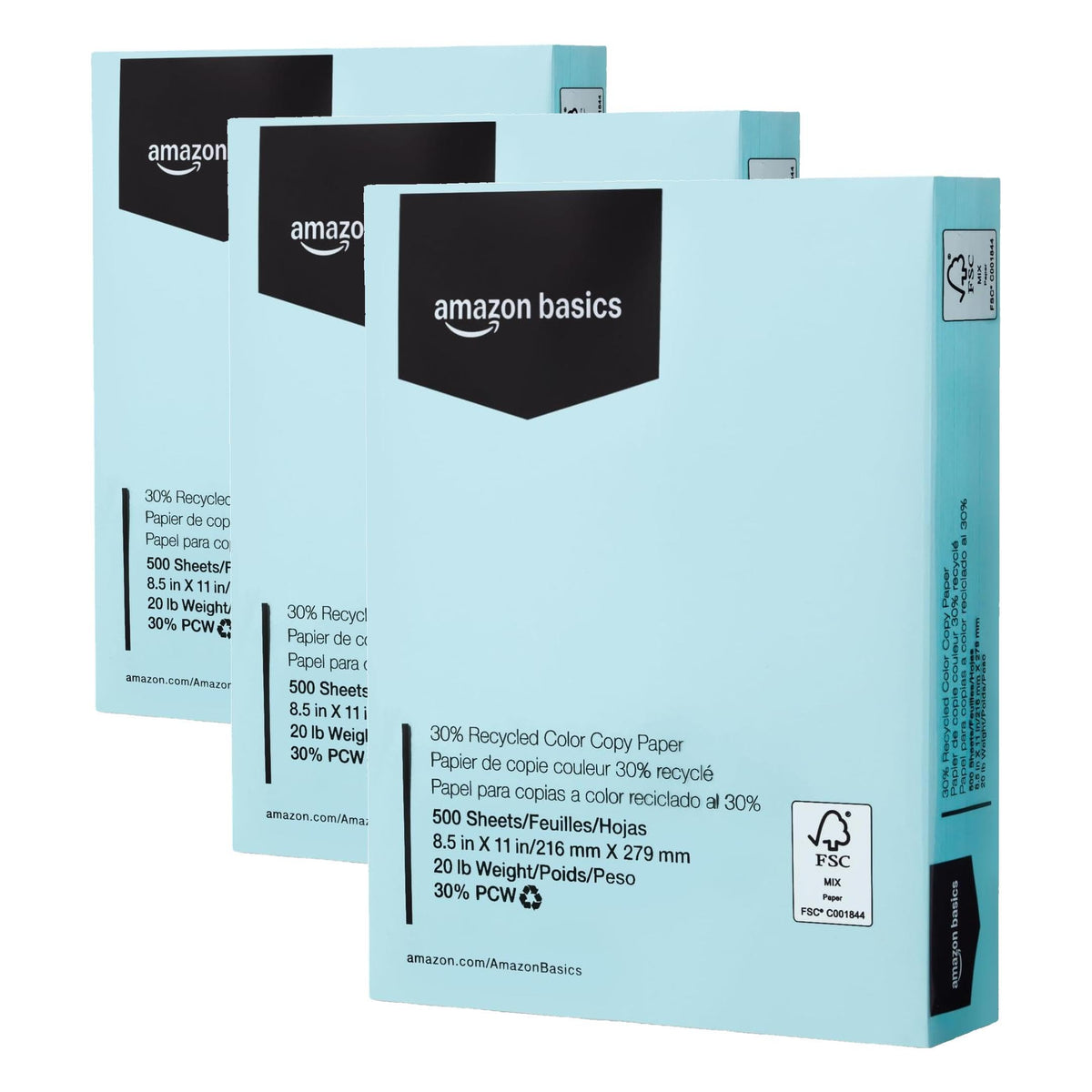 Amazon Basics 30% Recycled Color Copy Paper, 8.5" x 11", 20lb, Pastel Canary, 500 Sheets (Pack of 2)