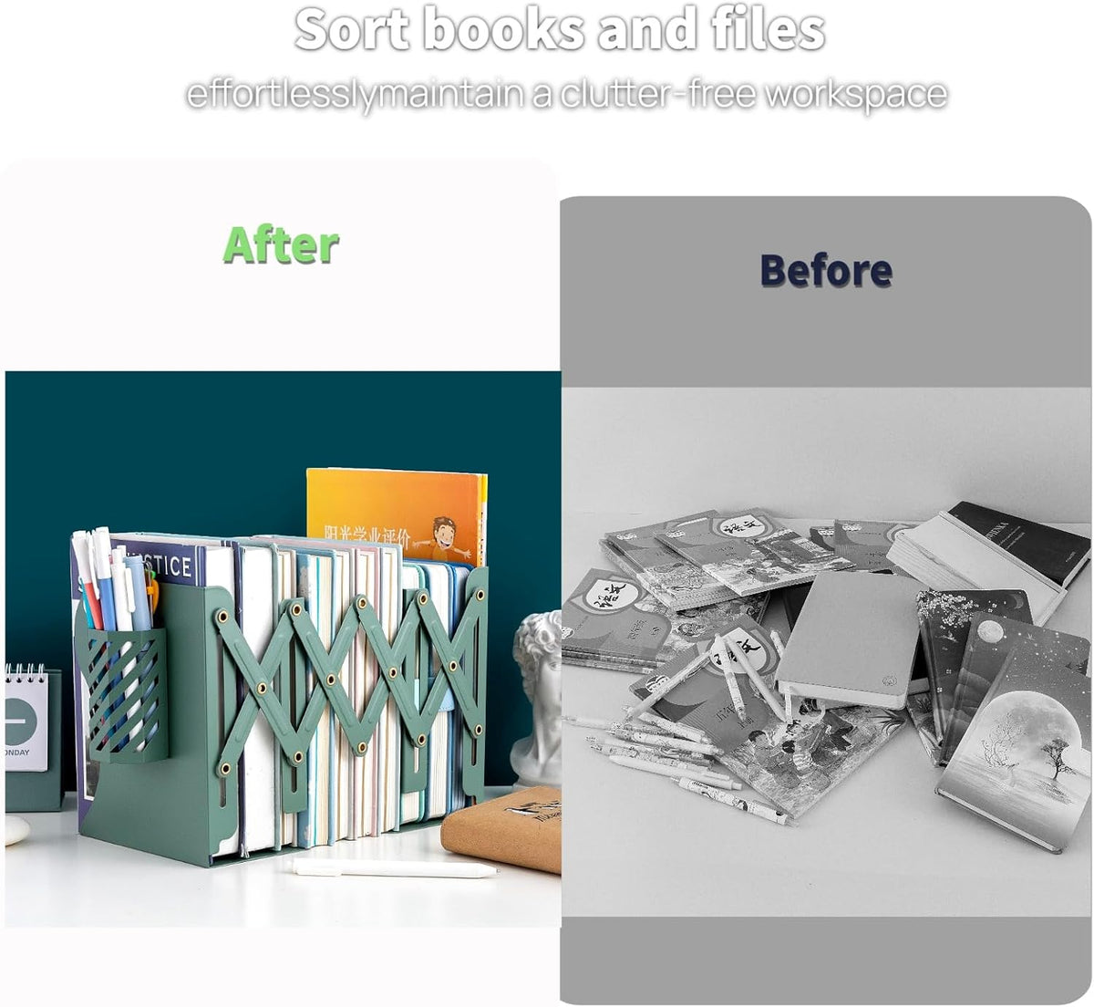 Adjustable Book Ends for Heavy Books, Metal Expandable Bookends for Shelves, Book Organizer Stopper Holder for Desk, Kids Room, Classroom, Office, Library (Green)