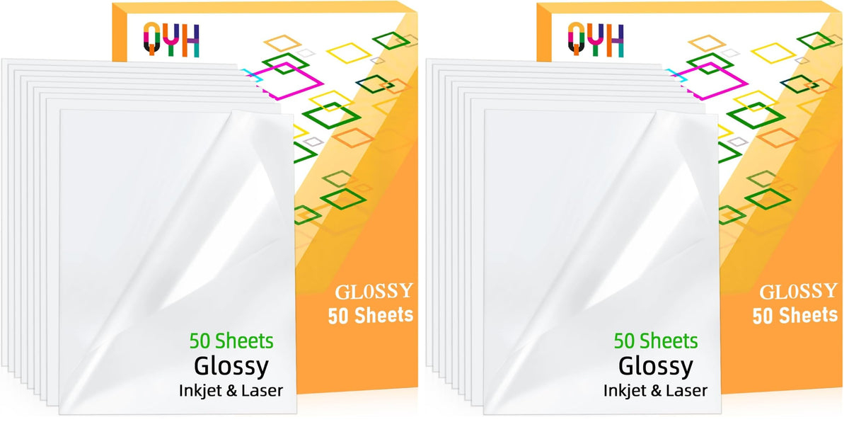 QYH Printable Vinyl Sticker Paper, 50 Sheets Matte Waterproof White 8.5x11