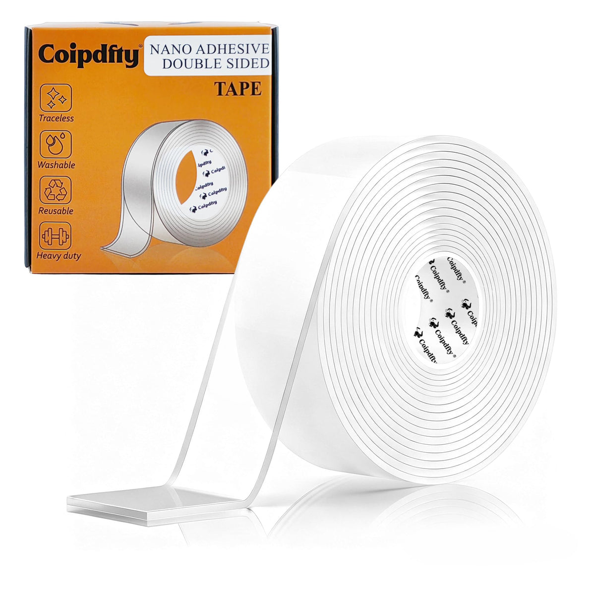 Double Sided Tape Heavy Duty for Wall Decor No Damage to Paint,Clear Removable Mounting Tape,Nano Two Sided Adhesive Tape,Picture Hanging Strips for Posters,Stickers -2Rolls(1.18in*6.5FT+0.39in*6.5FT)
