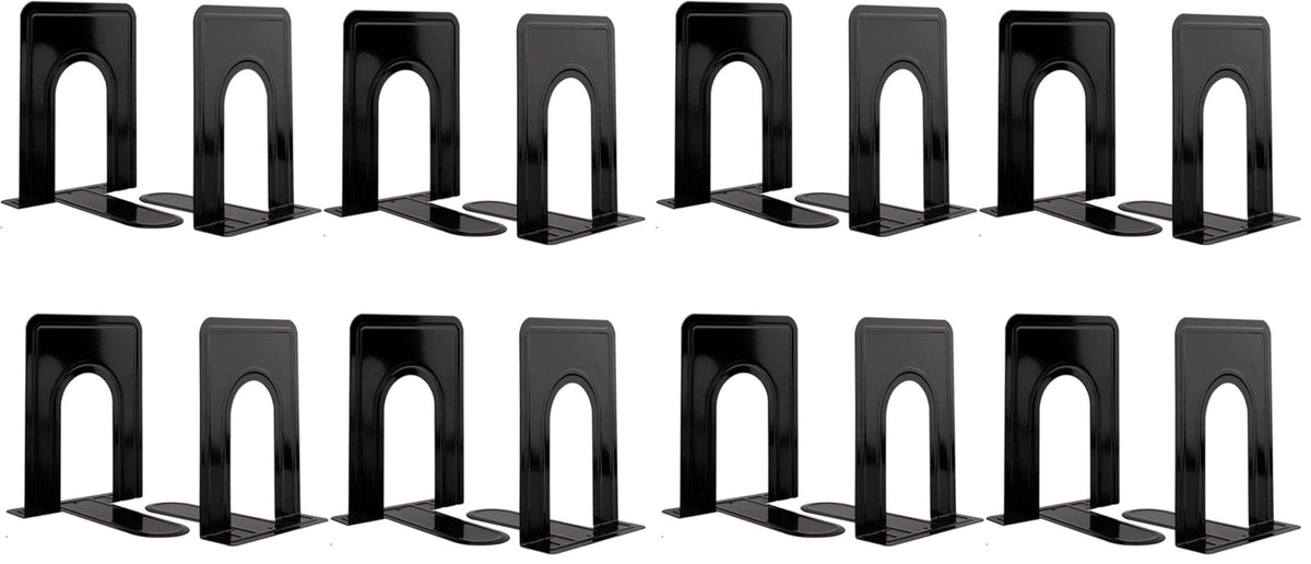 Metal Book Ends for Shelves, Book Shelf Holder Home Decorative, Book Ends for Heavy Books/Movies/CDs, Black 6.5 x 5 x 5.7 in, 4 Pair/ 8 Piece
