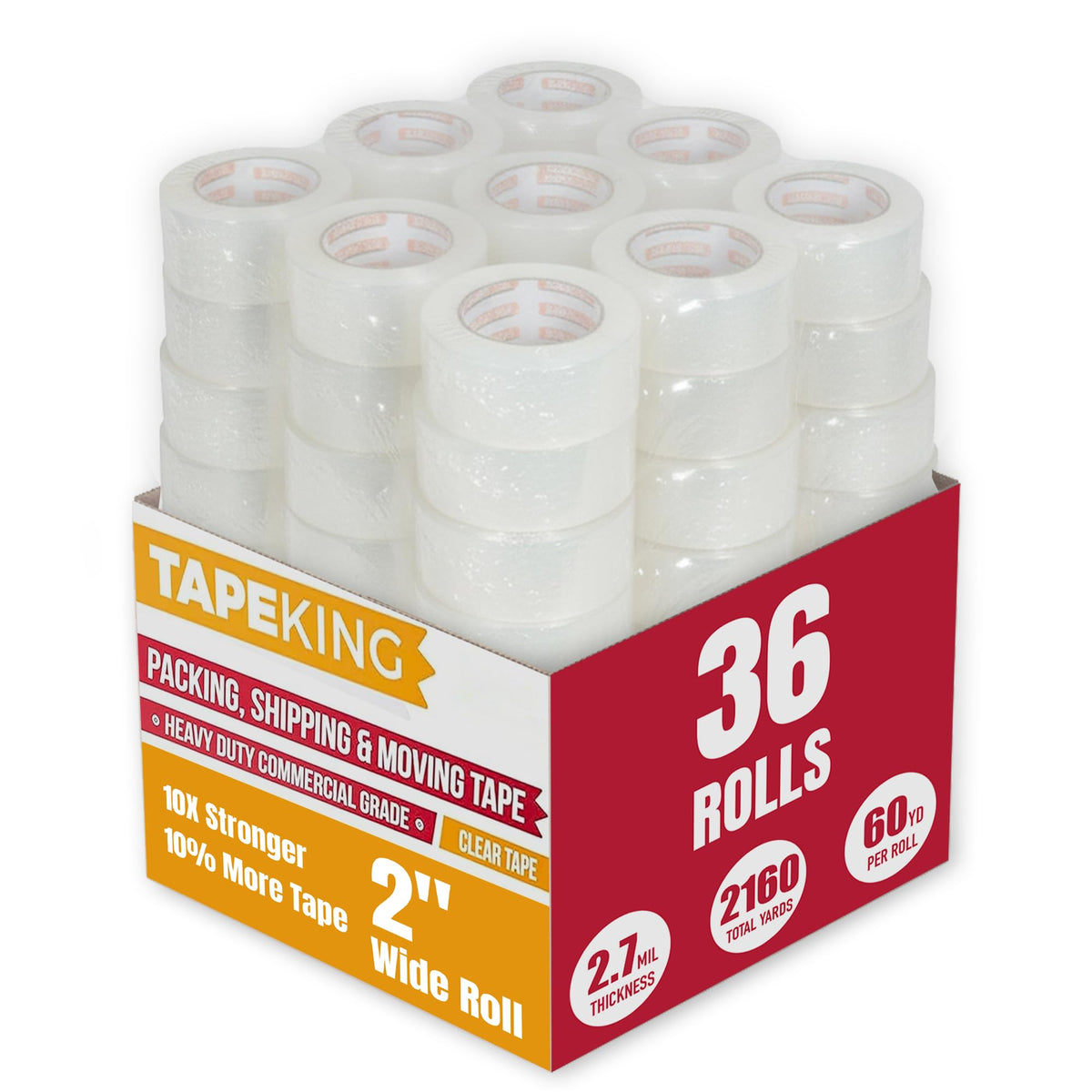 Tape King Clear Packing Tape 3 Inch Wide (24 Rolls) | Heavy Duty Packing Tape 2.7mil Strong Adhesive for Moving Boxes, Shipping Cartons, Office Use, Storage & Wrapping (1440 Yards)