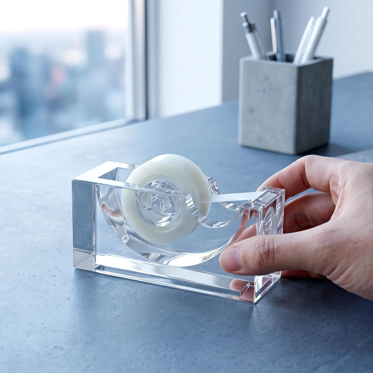 Amazing Abby - Tanya - Acrylic Tape Dispenser (1-Pack), Plastic Label Roll Holder, Clear Sticker Organizer, Perfect Office Desktop Storage Solution for Tapes, Labels, Stickers, and More