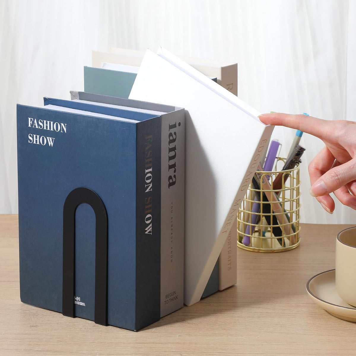 Metal Book Ends for Books - 10 Pcs Black Small Metal Bookends, Heavy Duty Iron Book Stopper & Shelf Organizer for Home Office, 5.5x3.75x2.25 Inches
