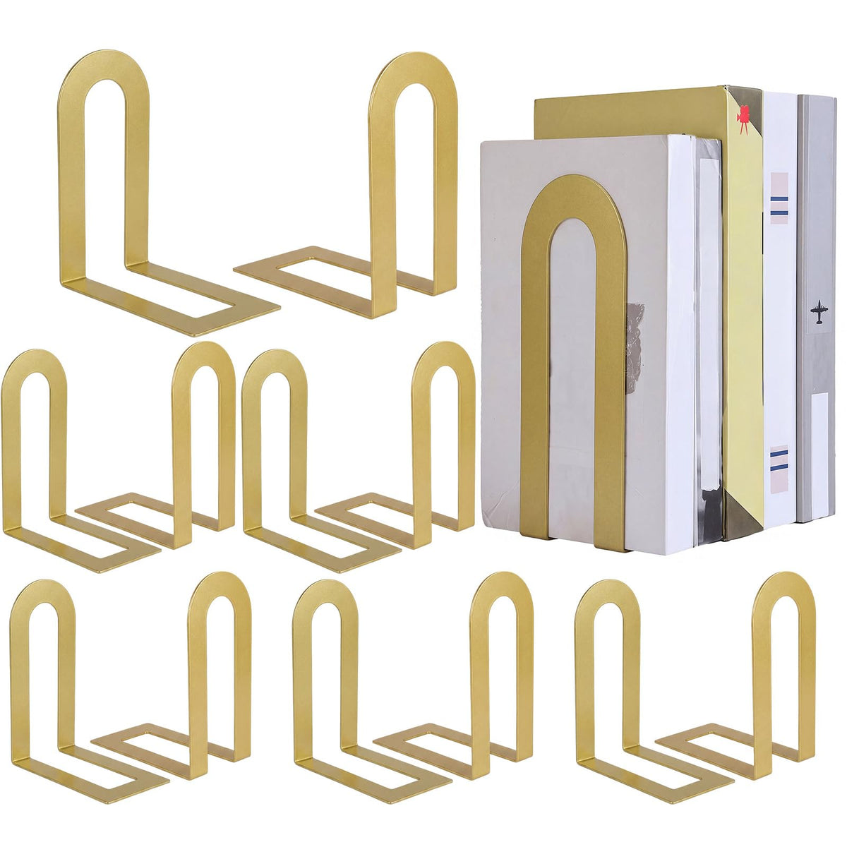 Chunful 12 Pcs Gold Metal BookEnds Shelves, 5.5 x 3.75 x 2.25 in