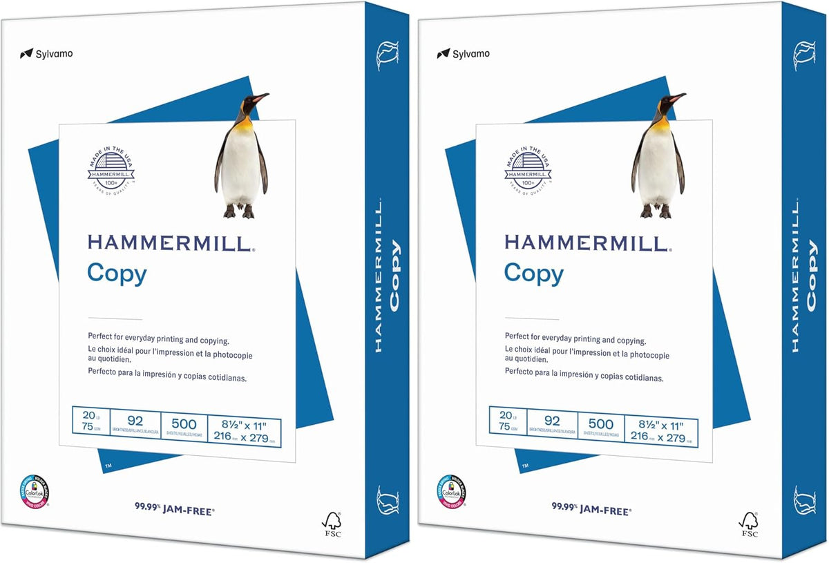 Hammermill Printer Paper, 20 lb Copy Paper, 8.5 x 11-1 Ream (500 Sheets) - 92 Bright, Made in the USA (Pack of 2)