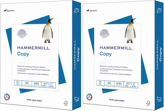 Hammermill Printer Paper, 20 lb Copy Paper, 8.5 x 11-1 Ream (500 Sheets) - 92 Bright, Made in the USA (Pack of 2)