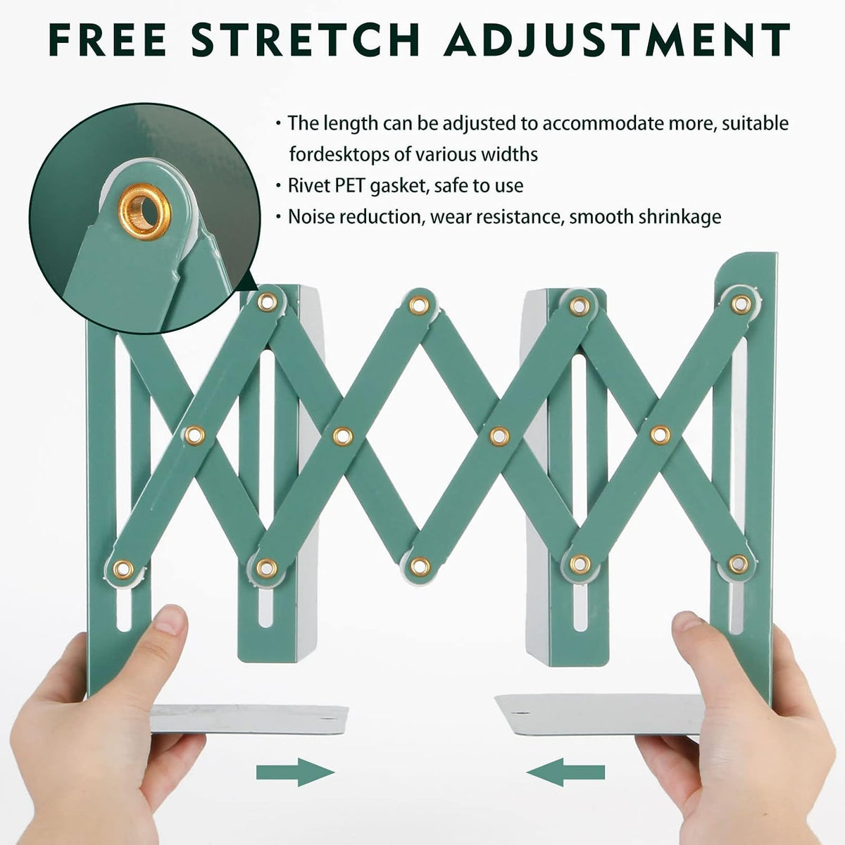 Adjustable Metal Bookends Heavy Duty for Shelves, 2 Dividers, Anti-Slip Design Expandable Book Ends for Desk, Office(Dark Green, 19 inches Max)
