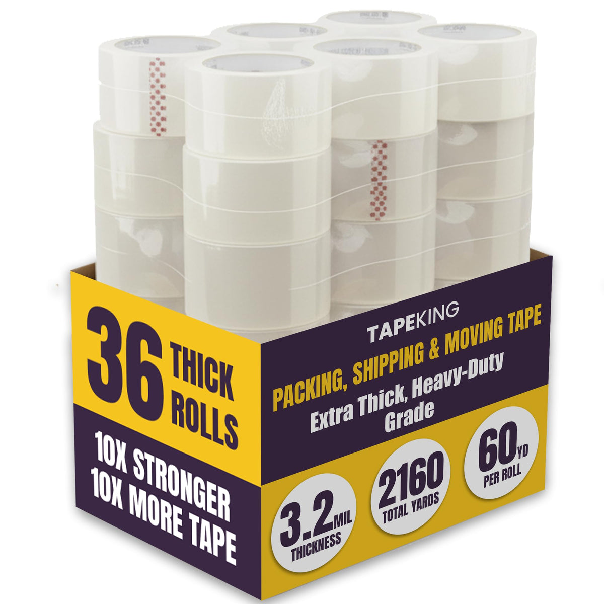 Tape King Clear Packing Tape Ultra Thick | 60 Yards Per Roll (6 Rolls) | 2 Inch Wide Heavy Duty Packing Tape 3.2mil Strong Adhesive for Moving Boxes, Shipping Cartons, Office Use, Sealing (360 Yards)