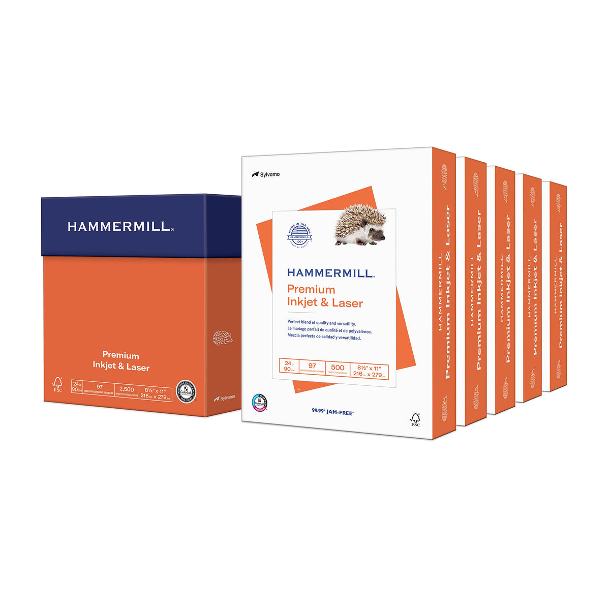 Hammermill Printer Paper, Premium Inkjet & Laser Paper 24 Lb, 8.5 x 11-5 Ream (2,500 Sheets) - 97 Bright, Made in the USA, 166140C