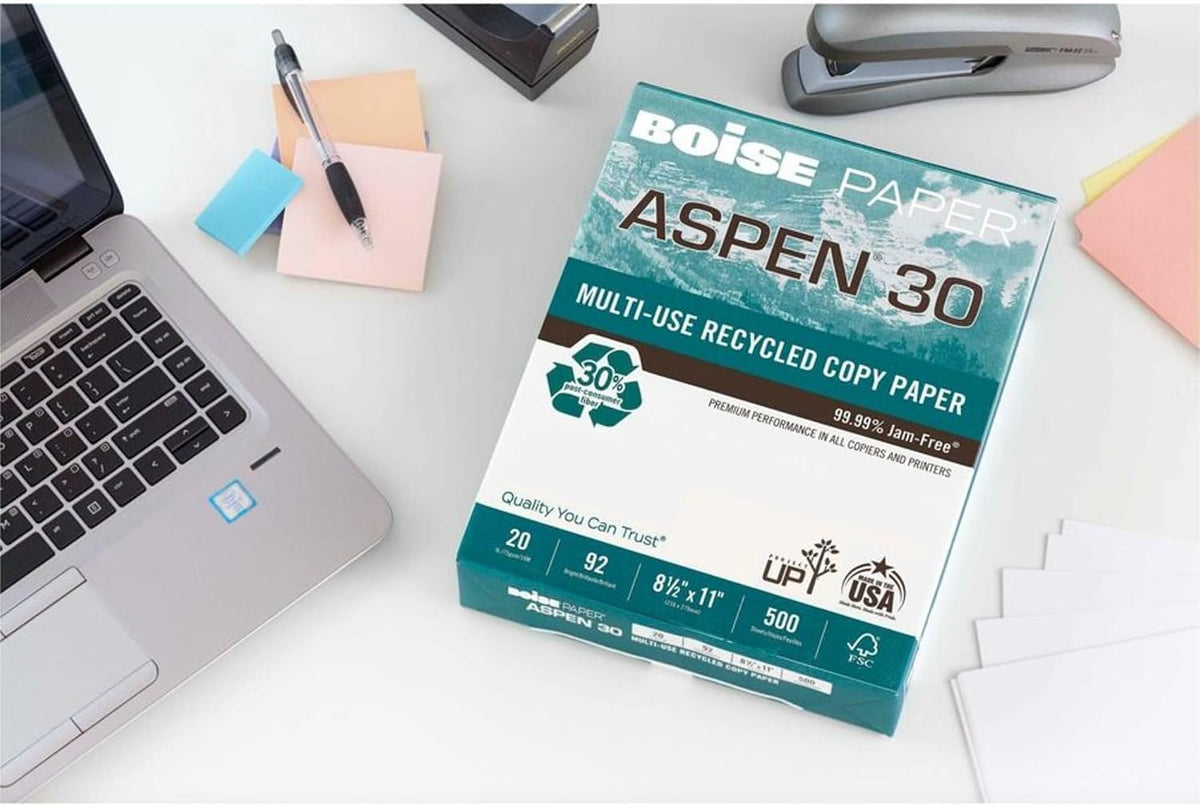 Boise ASPEN 30 Multi-Use Printer & Copy Paper, 10 Reams, White, Letter Size, 5000 Sheets Per Case- 054901-CTN