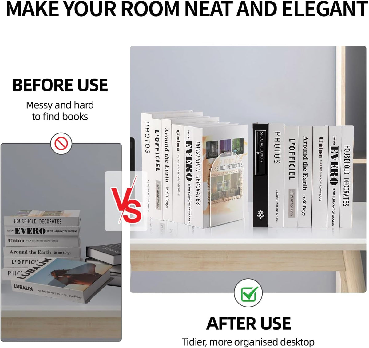 8pcs Book Ends for Shelves, Acrylic Bookends for Home Office