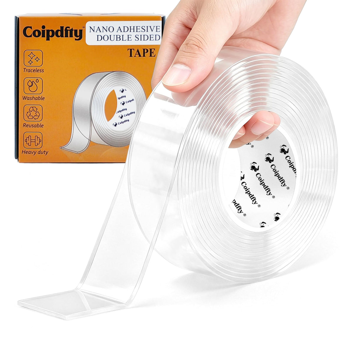 Double Sided Tape Heavy Duty for Wall Decor No Damage to Paint,Clear Removable Mounting Tape,Nano Two Sided Adhesive Tape,Picture Hanging Strips for Posters,Stickers -2Rolls(1.18in*6.5FT+0.39in*6.5FT)