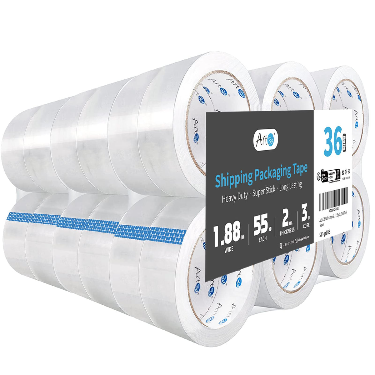 Art3d 12 Rolls Clear Packing Tape, 1.88" x 55yds, Heavy Duty