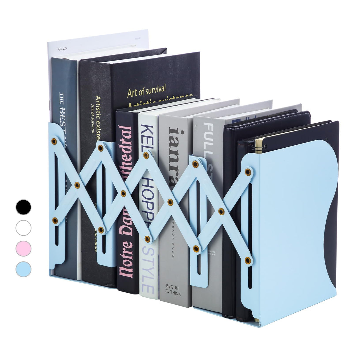 M&G Adjustable Bookends Book Ends for Shelves, Metal Bookend for Heavy Books, Desk Magazine File Organizer Holder Extends up to 20in, Book Stopper for Home, Office, Classroom (White)