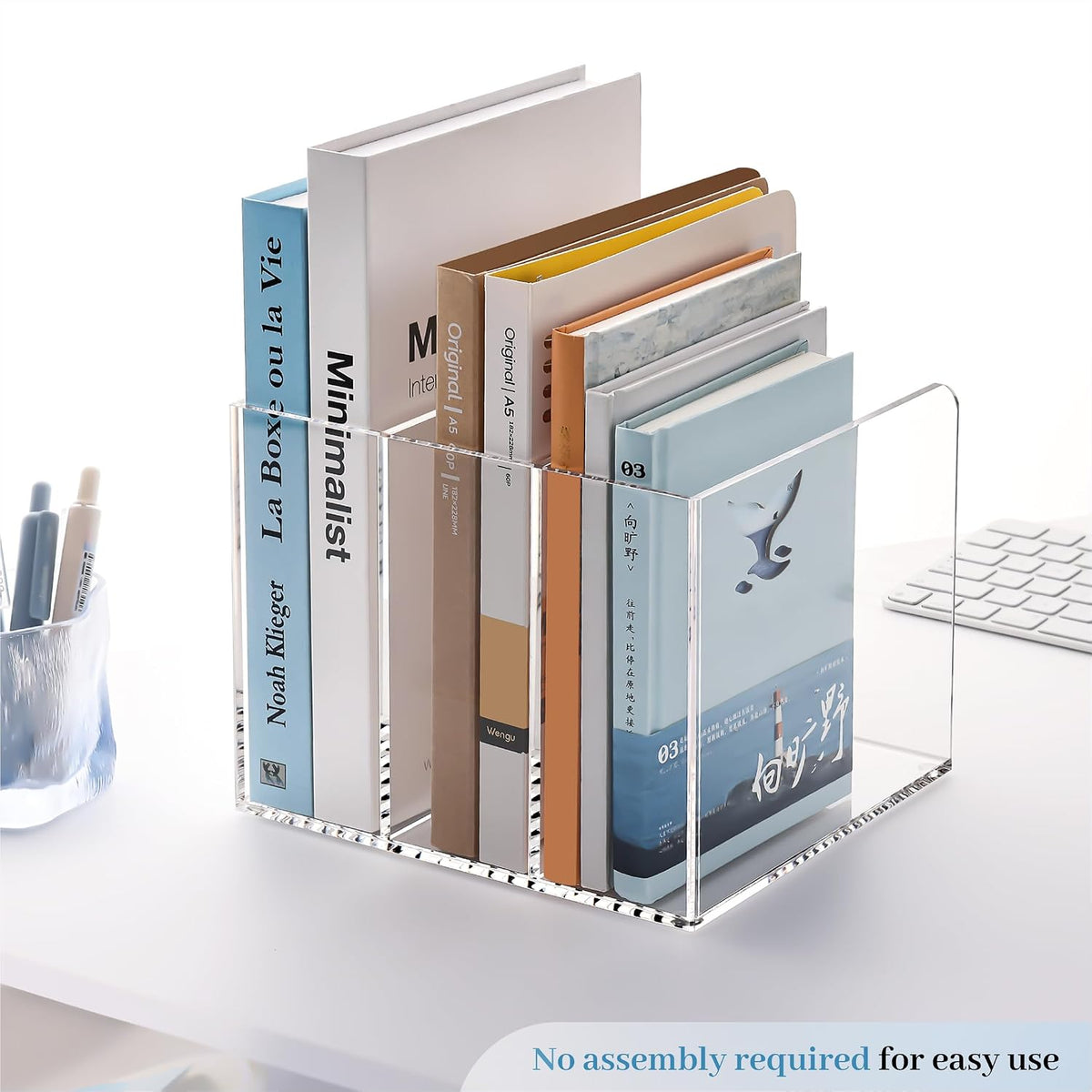 HeZone Acrylic Magazine File Holder 3 Slot Vertical Desk Organizer Clear