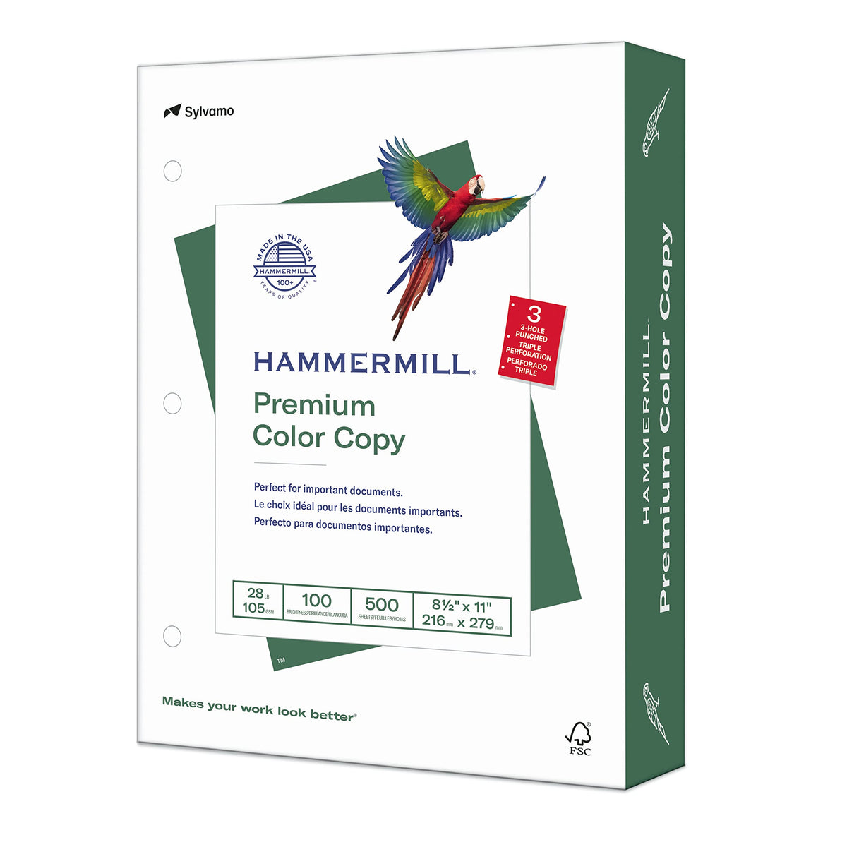 Hammermill Printer Paper, Premium Color 28 lb Copy Paper, 8.5 x 11-1 Ream (500 Sheets) - 100 Bright, Made in the USA, 102467R