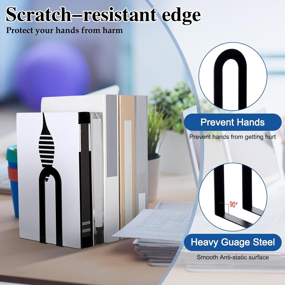 Chunful 6 Pcs Metal Bookends, Black, Round