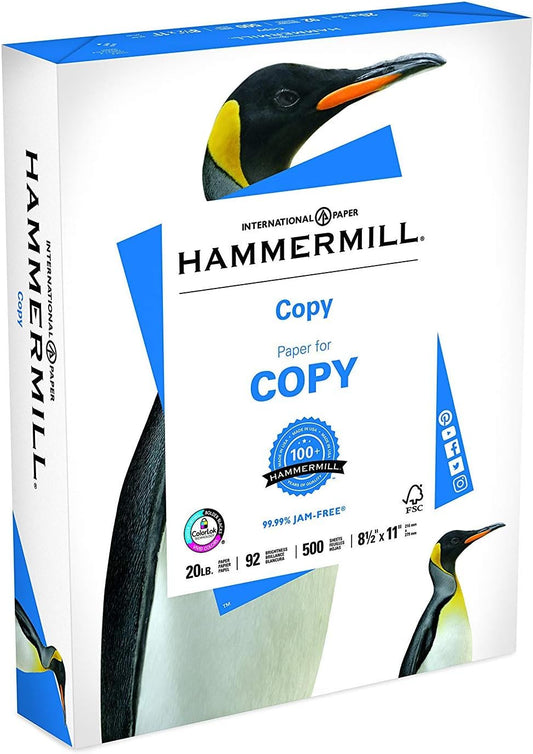 Hammermill Printer Paper, 20 lb Copy Paper, 8.5 x 11-1 Ream (500 Sheets) - 92 Bright, Made in the USA