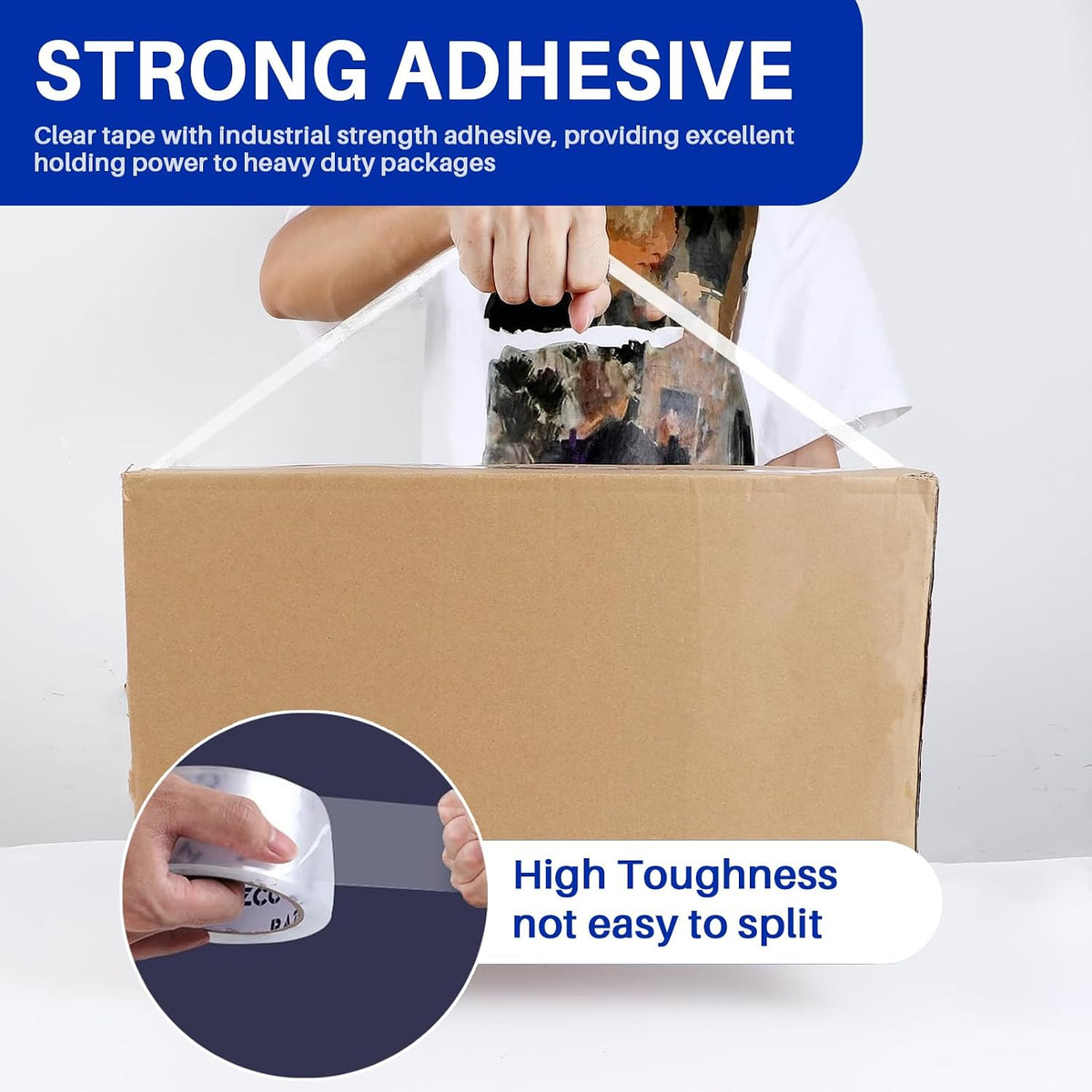 RAZCC Clear Packing Tape, 12 Rolls Heavy Duty Packaging Tape with Dispensers for Packing Shipping Moving and Sealing, Thicker Packing Tape-2" x 65 Yards Per Roll, 780 Total Yards