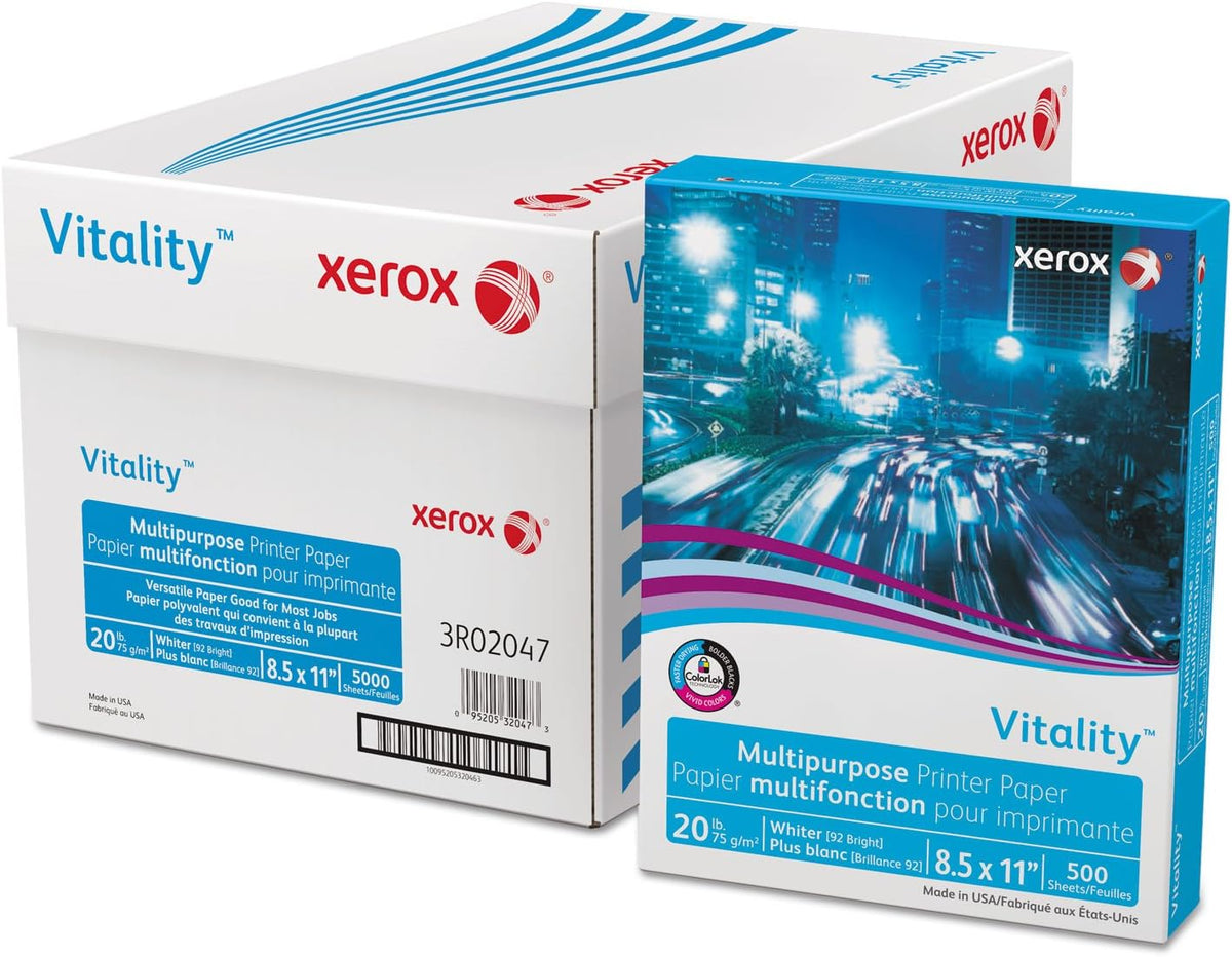 Xerox 3R02047 Vitality Multipurpose Printer Paper, 8 1/2 x 11, White, 5,000 Sheets/CT