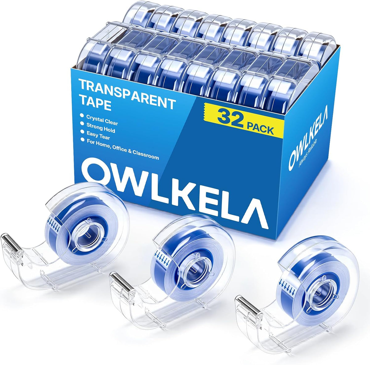 OWLKELA 32 Pcs Clear Tape Dispensers, 1 Inch Blue Core