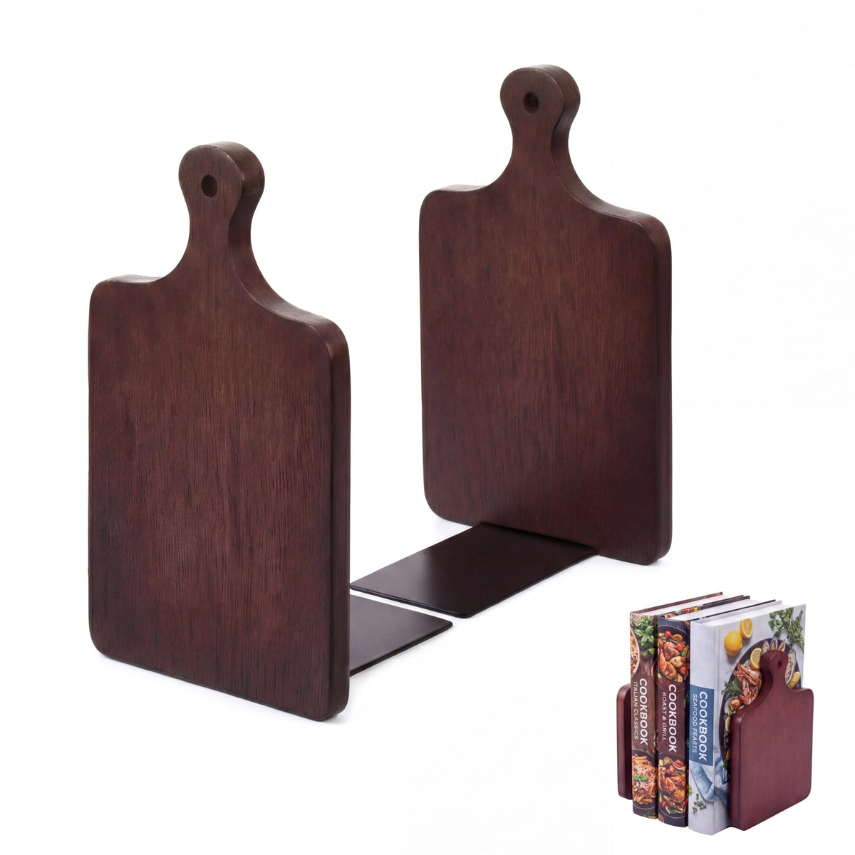 Jetec Kitchen Bookends Wooden Cookbook Holder, Brown, Ebony