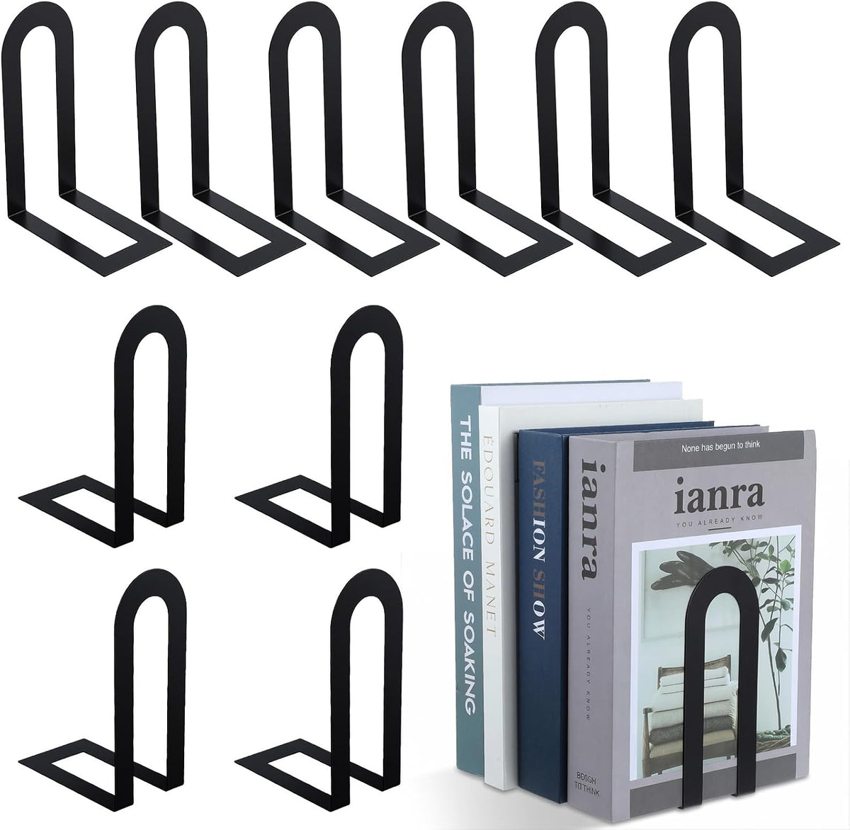 Metal Book Ends for Books - 10 Pcs Black Small Metal Bookends, Heavy Duty Iron Book Stopper & Shelf Organizer for Home Office, 5.5x3.75x2.25 Inches