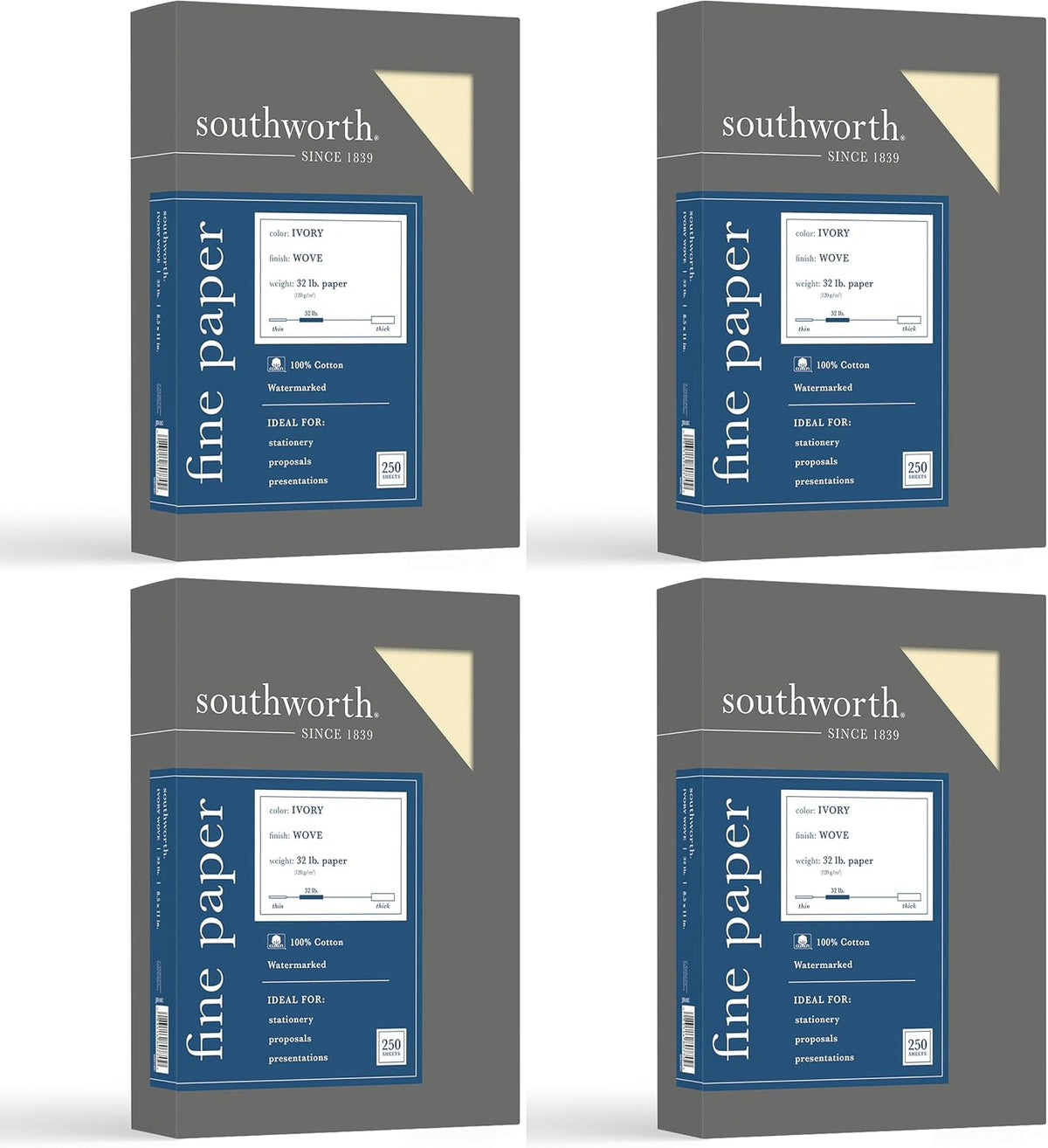 Southworth JD18C 100% Cotton Business Paper White 32 lbs. 8-1/2 x 11 250/Box