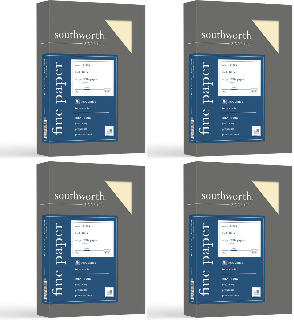 Southworth JD18C 100% Cotton Business Paper White 32 lbs. 8-1/2 x 11 250/Box
