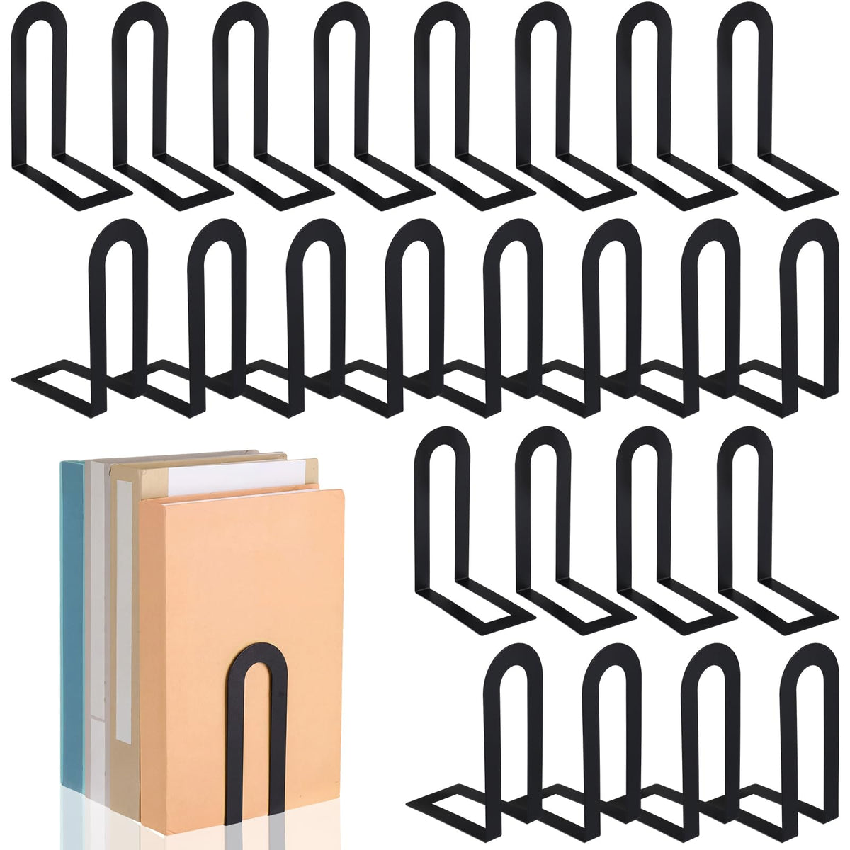 Chunful 12 Pcs Gold Metal BookEnds Shelves, 5.5 x 3.75 x 2.25 in