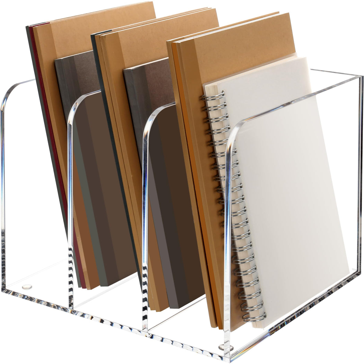 HeZone Acrylic Magazine File Holder 3 Slot Vertical Desk Organizer Clear