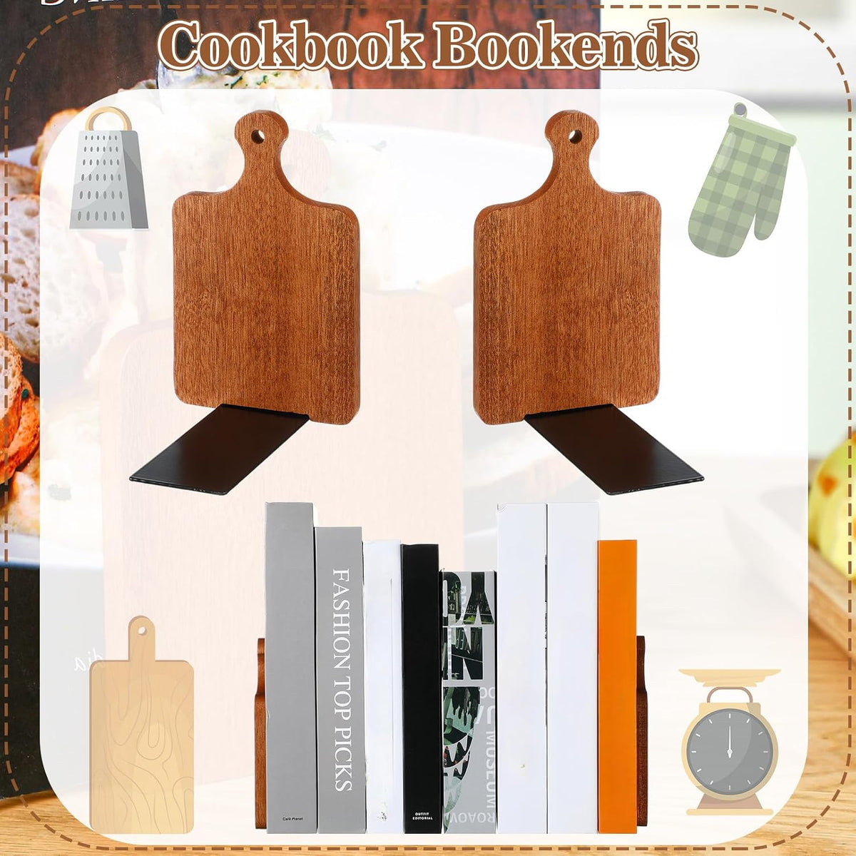 Jetec Kitchen Bookends Wooden Cookbook Holder, Brown, Ebony