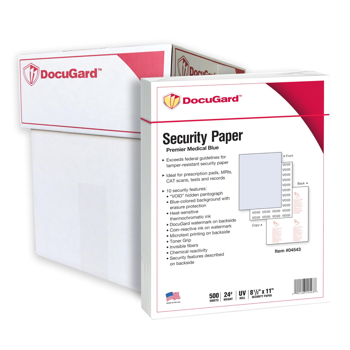 DocuGard Medical Security Papers, 24 lb Bond Weight, 8.5 x 11, Blue, 500/Ream