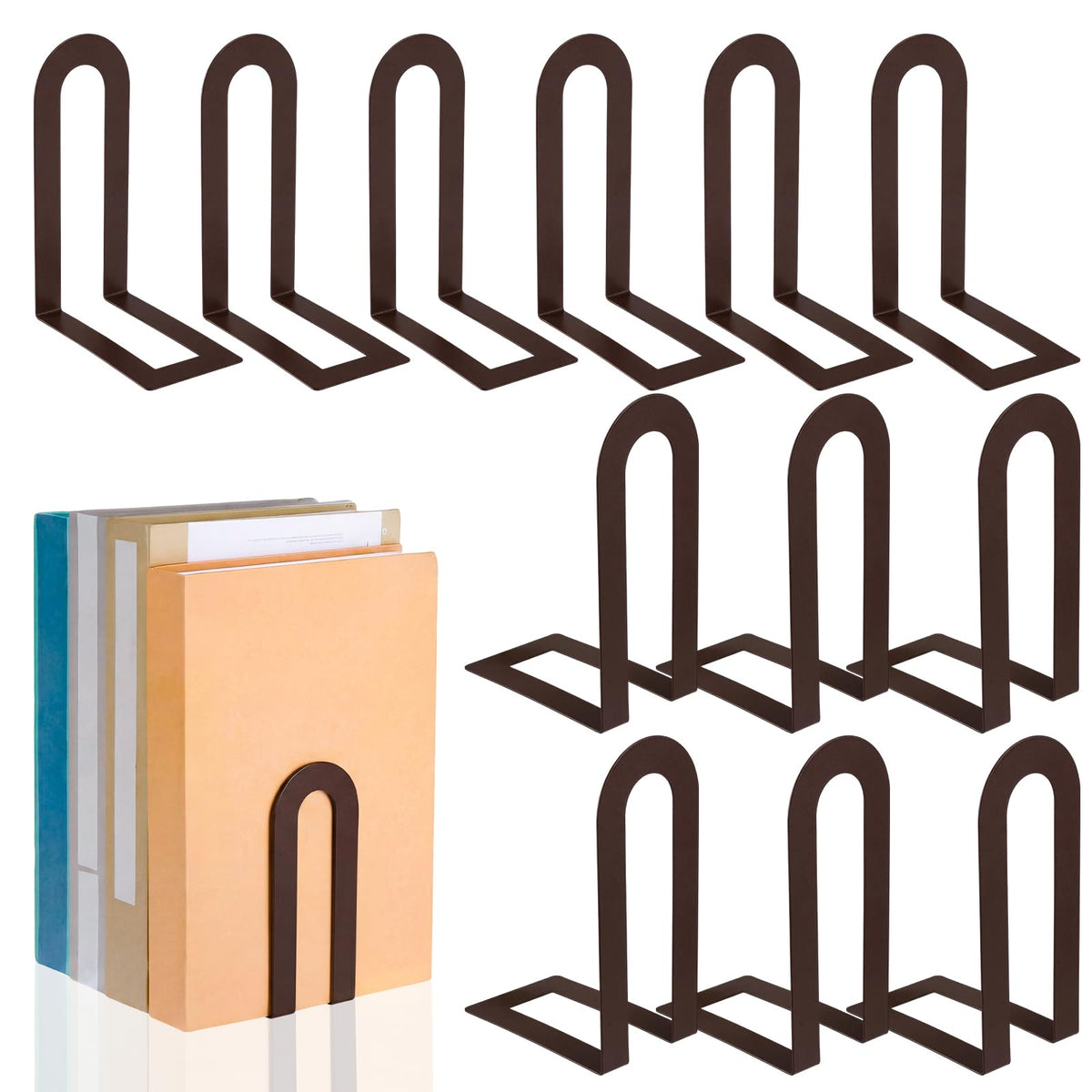 Chunful 12 Pcs Gold Metal BookEnds Shelves, 5.5 x 3.75 x 2.25 in